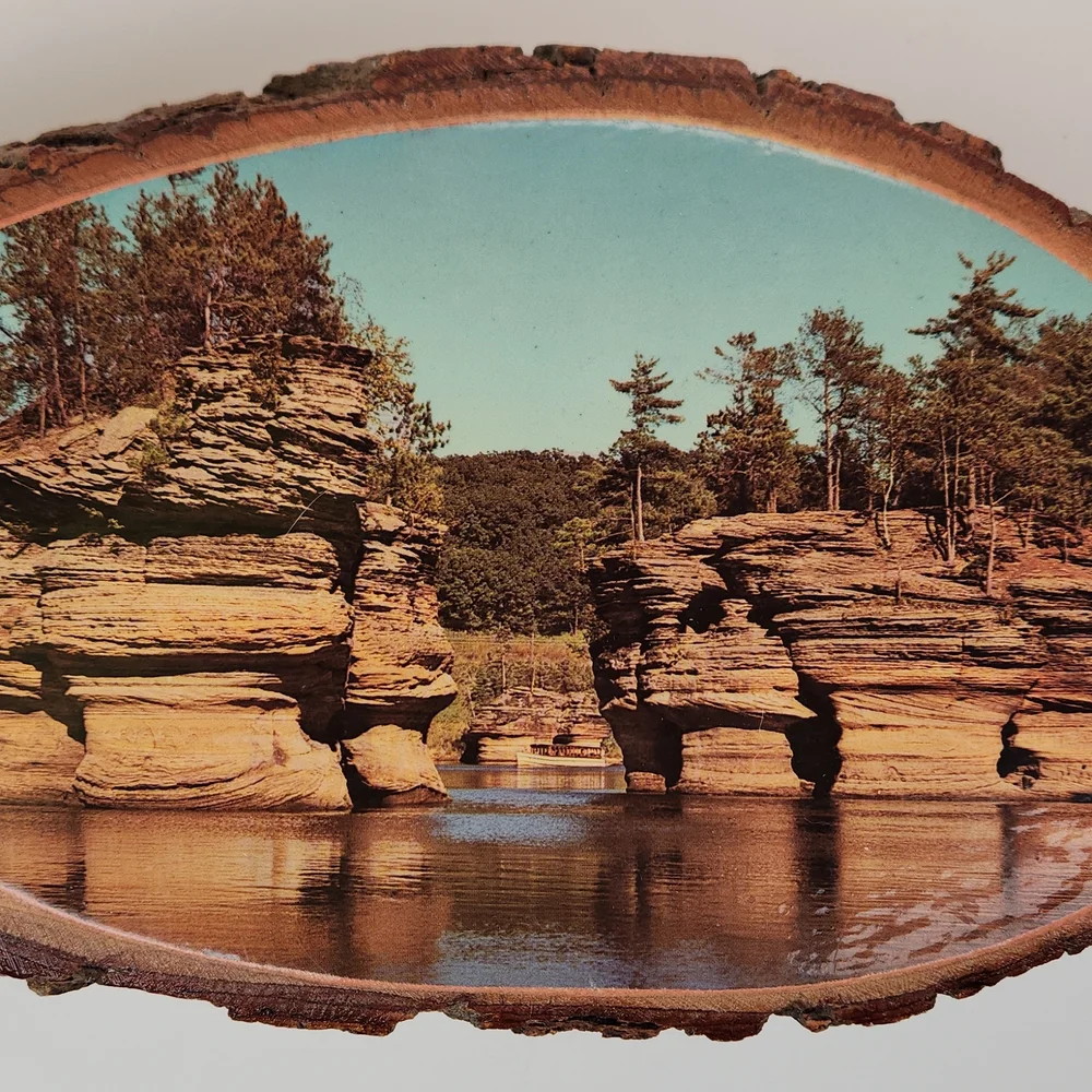 Wisconsin Dells scene on natural wood From 1983!